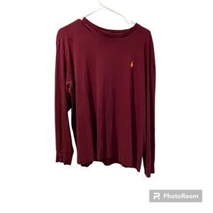 Polo Ralph Lauren Men’s Crew Neck Maroon Shirt Medium Like New Cotton LongSleeve
